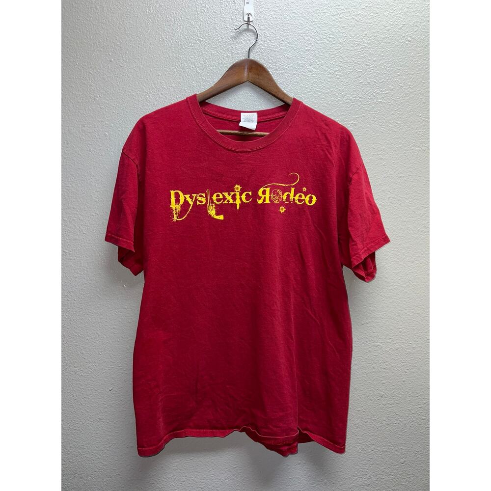 Dyslexic Rodeo Shirt Band Concert Tour Red Graphic Tee Stained Stain Large